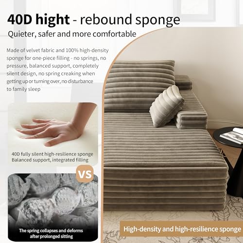 80” Oversized Double Lounge Chaise,Cloud Plush Sofa Bed,Upholstered Boneless Cloud Sofa Deep Seat,No Assembly Required,Modern Corduroy Sleeper Loveseat Chair for Living Room Bedroom Reading,Camel