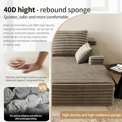 80” Oversized Double Lounge Chaise,Cloud Plush Sofa Bed,Upholstered Boneless Cloud Sofa Deep Seat,No Assembly Required,Modern Corduroy Sleeper Loveseat Chair for Living Room Bedroom Reading,Camel