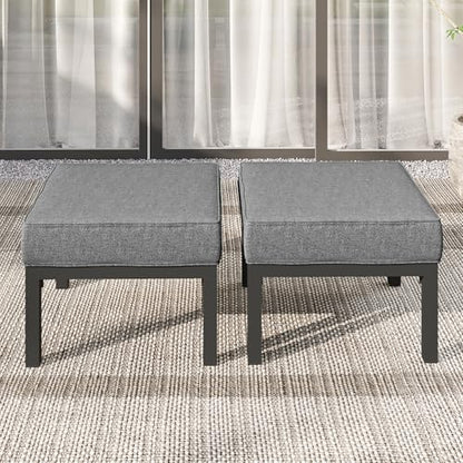 Outdoor Footstools Patio Ottoman Set of 2, Aluminum All-Weather Outdoor Footrest Seat with Removable Cushions, Patio Furniture Ottomans for Garden, Backyard, Poolside-Gray