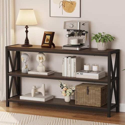 Console Table for Entryway, Modern Entry Table with 3 Tier Shelves, Couch Tables Behind Sofa for Living Room (55 Inch, Dark Walnut)
