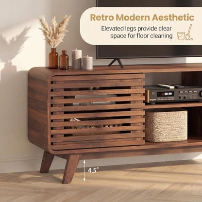 Mid Century Modern TV Stand for 65 inch TV with Grille Doors, view 7