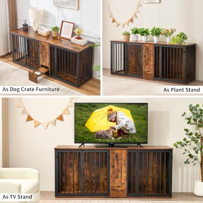 70" Double Dog Crate Furniture w/Feeding Station & Storage Cabinet, view 7