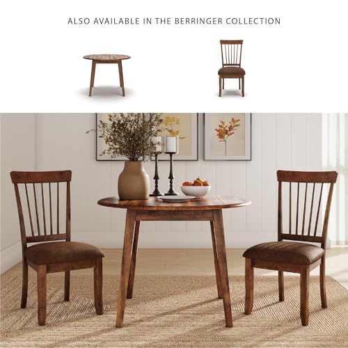 Signature Design by Ashley Berringer Dining Room Round Drop Leaf Table, Rustic Design, Seats 4, Hinged Extension Leaves, Small Space Solution, 42" W x 42" D x 30.63" H, Rustic Brown