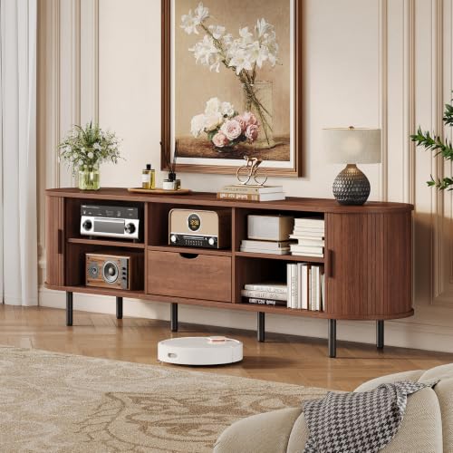 TV Stand with Power Outlet, Fluted Wood, view 7
