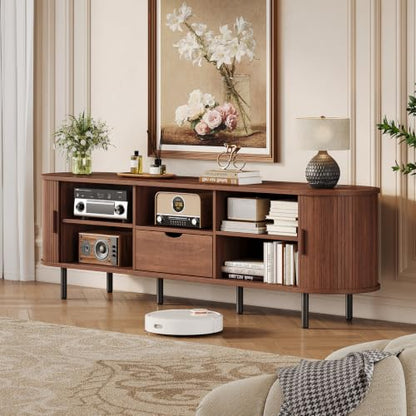 TV Stand with Power Outlet, Fluted Wood, view 7