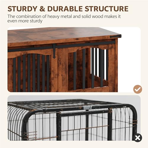 53 Inch Dog Crate Furniture Heavy Duty Dog Kennel Furniture Brown, view 4