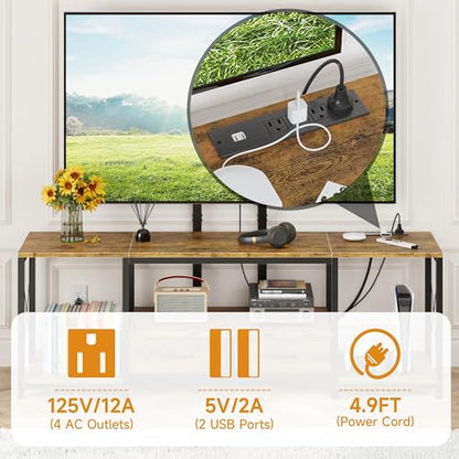 LED TV Stand with Mount and Power Outlet & Fabric Drawers for 32-85 Inches TV - Entertainment Center and Corner Tv Stand for Living Room, Bedroom- 47" Rustic Brown (Max VESA 600mm × 400mm | with Mount