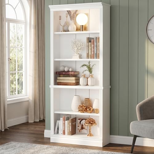 5-Shelf Bookcase, Wooden Standing Rack Book Storage Shelves Furniture Selection for Living Room, Bedroom, Home Office (White)