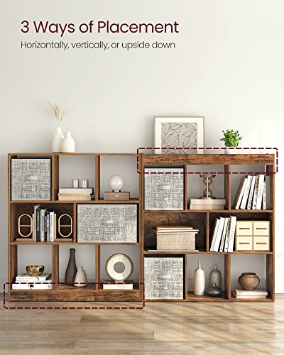 VASAGLE Bookcase Freestanding Storage Unit, 11 x 35.4 x 39.4 Inches | Bookshelf used horizontally, vertically, upside down, Rustic Brown, CUSTOS Collection, ULBC55BX