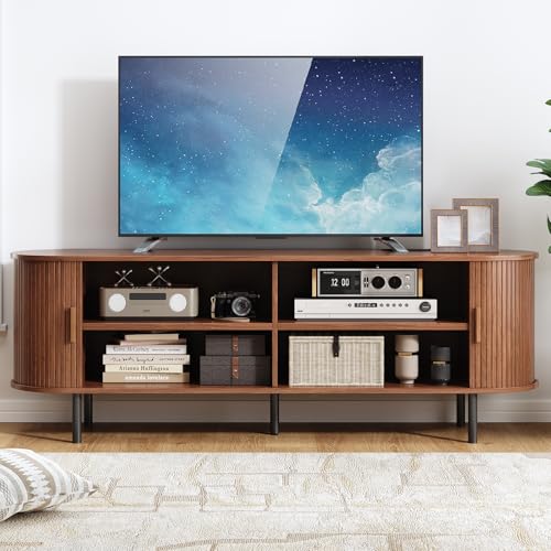 63" Mid Century Modern TV Stand with Sliding Doors for 65" TV, view 6