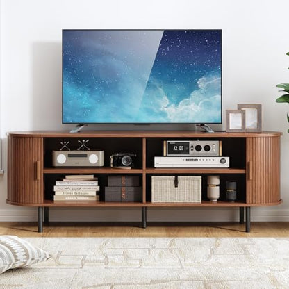 63" Mid Century Modern TV Stand with Sliding Doors for 65" TV, view 6