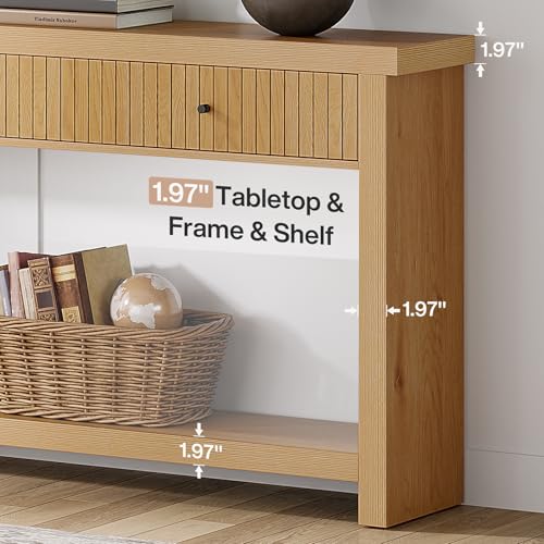 Tribesigns 70.9 inch Extra Long Entryway Table with 3 Drawers, Sofa Console Table with Open Storage Shelves, Oak Color Furniture, Wooden Couch Foyer Tables for Living Room Hallway Entrance