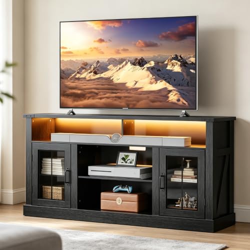 Black TV Console with LED Lighting for 65 Inch TV, view 2