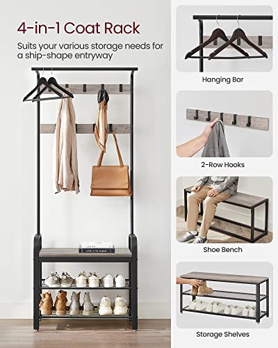 VASAGLE Coat Rack, Hall Tree with Shoe Bench, 4-in-1, 9 Removable Hooks, view 6