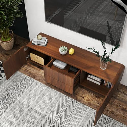 58" TV Stand with Storage, Spiral Wave Media Console with Drawers and Doors, view 4