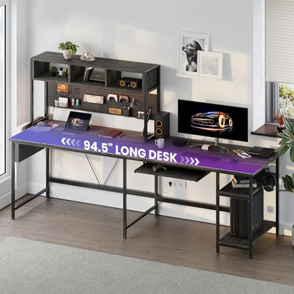67" L Shaped Gaming Desk, Reversible Computer Desks with LED Lighting, view 3