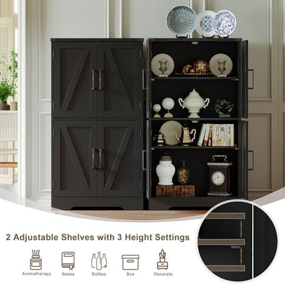 Bathroom Floor Cabinet, Farmhouse Bathroom Storage Cabinet with Doors and Adjustable Shelves, Freestanding Kitchen Pantry Cabinet, Cupboard for Living Room, Dining Room, Black
