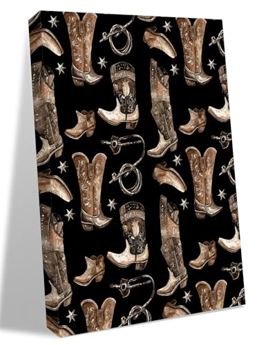NuYeBiofx Western Cowboy Boots Canvas Wall Art Prints,40"x28" Framed Picture Artwork Farm Vintage Shoes on Black Printed Canvas Oil Painting for Living Room Bedroom Office,Ready to Hang