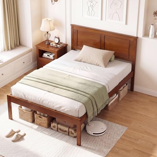 Twin Size Bed Frame with Solid Wood Legs and Wooden Slats, view 4