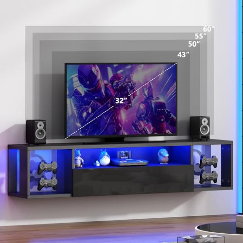 Floating TV Stand Wall Mounted with Lights,LED TV Stand, view 6