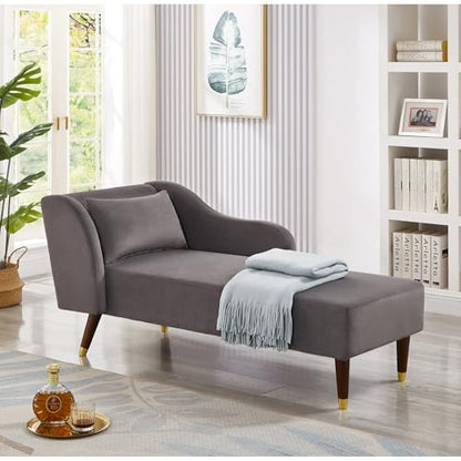 Velvet Chaise Lounge Chair Grey, Modern Fainting Couch for Indoor Living Room, view 4
