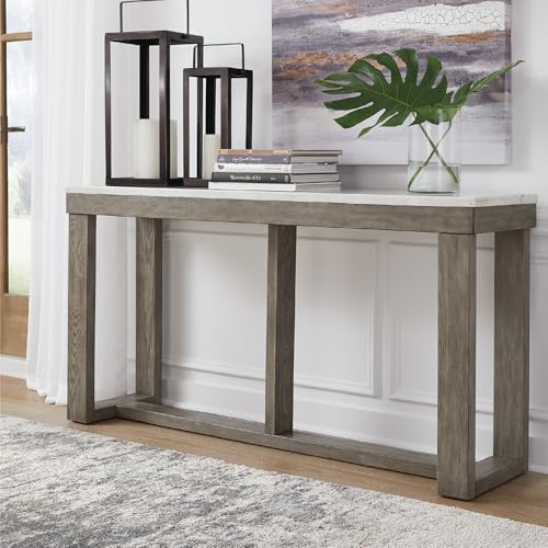 Signature Design by Ashley Loyaska Casual Sofa Table with Marble Top, Brown & White