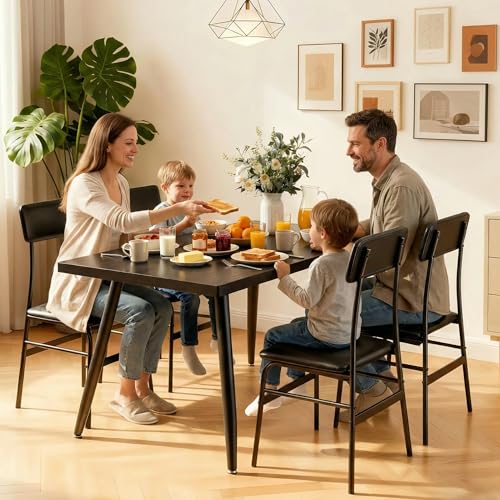 Dining Room Table Set for 4, Modern 5 Piece Kitchen Table and Chairs Set, Small Space Comedor de 4 Sillas y Mesa, Wood Top Metal Frame for Apartment, Kitchen, Living Room, Dining Room