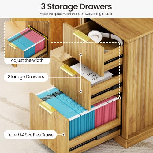 Computer Desk with Monitor Stand, 47 inch Home Office Desk with RGB LED Lights and Power Outlets, Writing Desk with Storage File Drawer for Working Gaming Writing, Wood