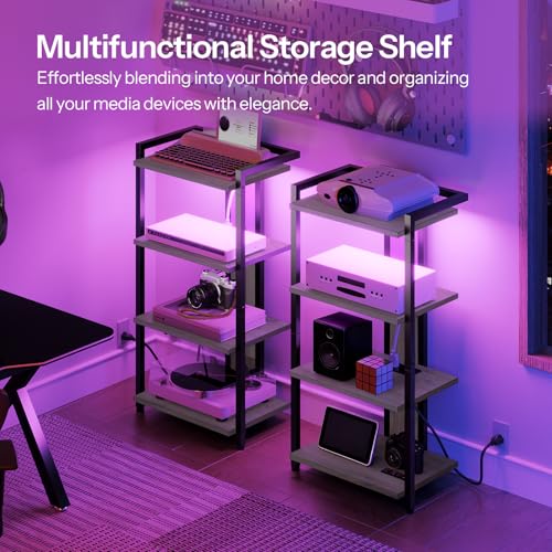 4-Tier AV Media Stand, Media Console with Charging Station&LED Light, view 5