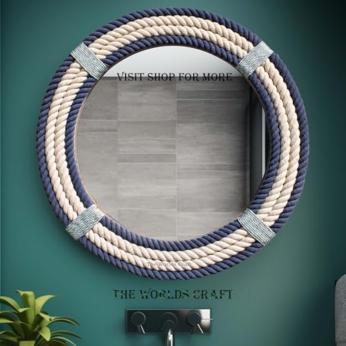 Nautical Round Rope Mirror, White Twisted Rope Wall Hanging Mirror, Rustic Coastal Boho Farmhouse Wall Décor for Bathroom, Bedroom, Nursery, Entryway & Living Room