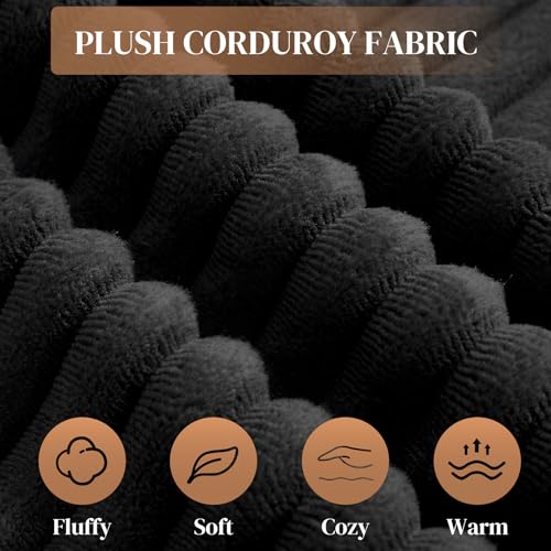 95" L Shaped Cloud Boneless Sectional Couches for Living Room, Modern Comfy Modular Deep Seat Memory Foam Compressed Corduroy Sofa Oversized Right Facing Chaise, No Assembly Required, Balck
