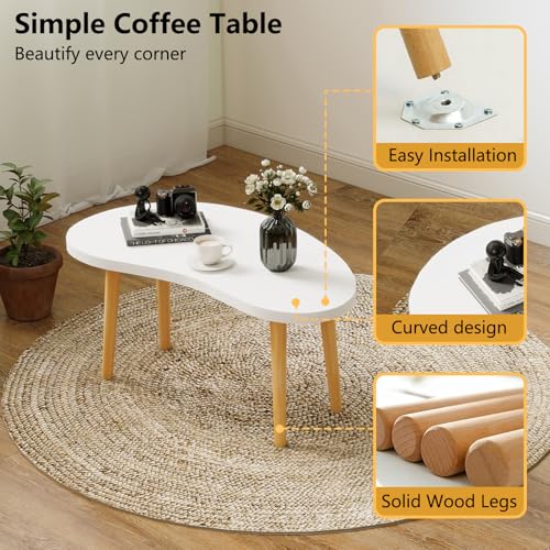 Mango Coffee Table Low Table with 4 Solid Wood Sturdy Legs,Floor Table Desk for Sitting on The Floor,19.7"D x 31.5"W x 16"H Inches,Living Room/Toy room Furniture,Rental house Furniture(White)