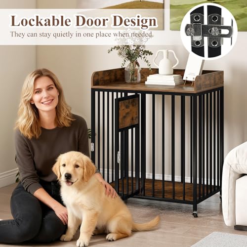 Dog Crate Furniture with Wheels, 33-inch Tall Dog Kennel Furniture, view 6