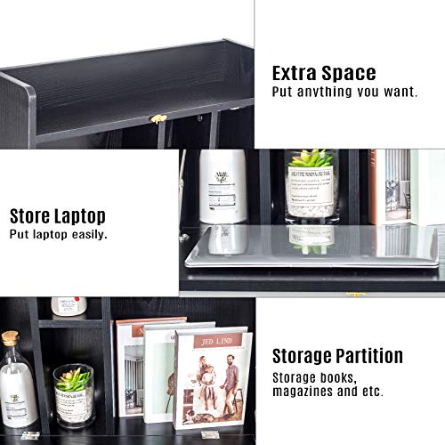 Wall Mounted Table, Multifunctional Fold Down Wall Mounted Laptop Computer Desk with Storage Compartments for Home, Office (Black)