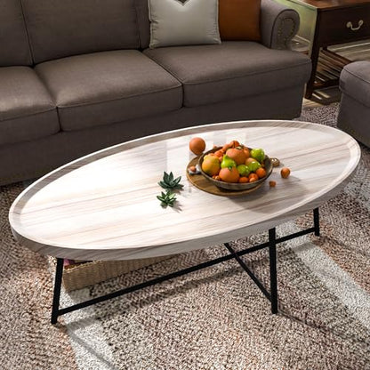 Modern Coffee Table, Oval Wood Coffee Tables Center Table with Metal Leg for Living Room, 47 Inch Living Room Table Accent Furniture (Oval Coffee Table, Nature)