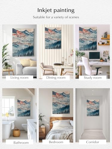 NuYeBiofx God Bless American Usa Flag Canvas Wall Art Prints,48"x32" Framed Picture Artwork Mountain Forest Tree Printed Canvas Oil Painting for Living Room Bedroom Office,Ready to Hang
