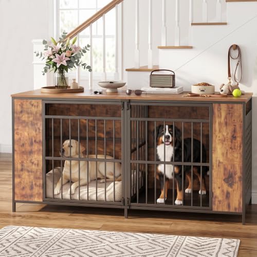 62.9" Double Dog Crate Furniture for 1-2 Dogs with Removable Divider, view 5