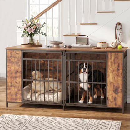 62.9" Double Dog Crate Furniture for 1-2 Dogs with Removable Divider, view 5