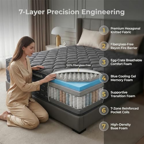 Queen Size Mattress 12 Inch, Medium Firm Boxed Hybrid Mattress, view 3