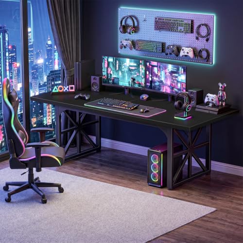 71" Executive Desk, Large Computer Table for Home Office, Black, view 5