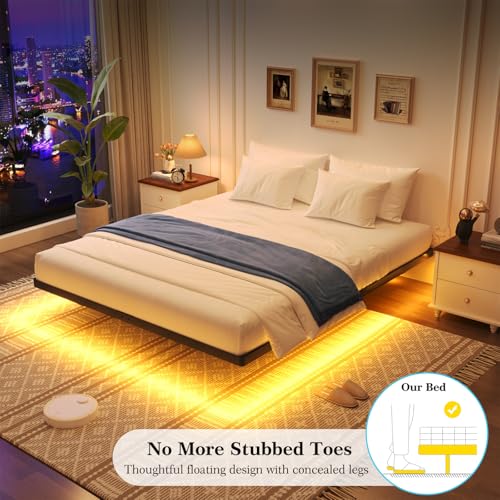 Smart LED Lighted Floating Bed Frame, view 4