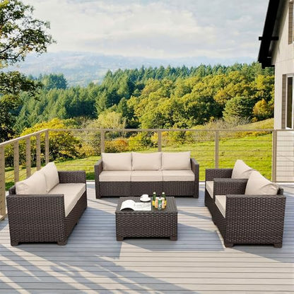 5-Piece Outdoor Furniture Set Patio Furniture Set Outdoor Couch Coffee Table with Storage Non-Slip Cushions and Waterproof Covers, Khaki