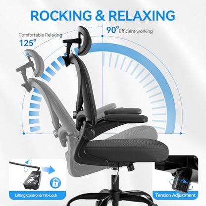 Ergonomic Office Chair, Mesh Home Office Desk Chairs with 3D Headrest, view 6