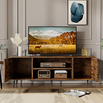 TV Stand for 65 Inch TV, Mid Century Modern TV Stand, Entertainment Center with Storage Cabinet and Open Shelves, TV Console Table Media Cabinet for Living Room, and Bedroom (Rustic Brown)