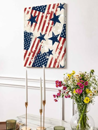 NuYeBiofx Independence Day USA Flag Canvas Wall Art Prints,40"x28" Framed Picture Artwork Stripes and Stars Watercolor Printed Canvas Oil Painting for Living Room Bedroom Office,Ready to Hang