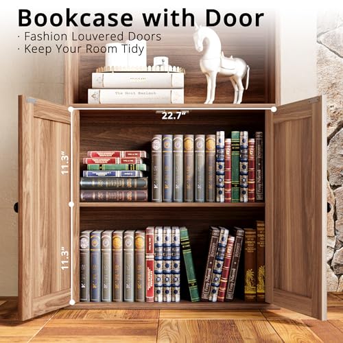 Industrial Bookshelves and Bookcases with Doors Set of Two Floor Standing 6 Shelf Display Storage Shelves 70 in Tall Bookcase for Home Office, Living Room