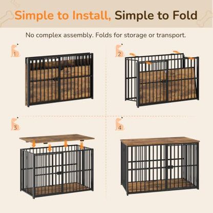 Foldable Dog Crate Furniture, 37.4" Dog Kennel for Medium Dogs, No Assembly, view 3