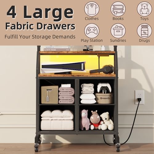 Rolling TV Stand with Mount & 4 Fabric Drawers for 32-75 inch TVs, view 7