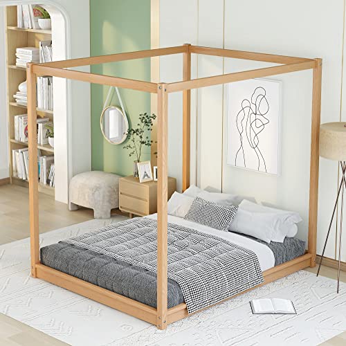 Queen Canopy Bed Wood 4 Poster Panel Beds, view 4