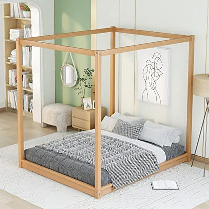 Queen Canopy Bed Wood 4 Poster Panel Beds, view 4